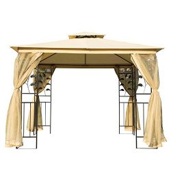 Outsunny 8.5’ Steel Fabric Rectangle Outdoor Gazebo with Mesh Curtain Sidewalls – Beige