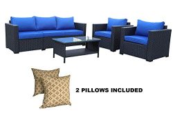 4-Piece Outdoor Wicker Rattan Furniture Set-Patio Garden Sectional Conversation Couch Cushioned  ...