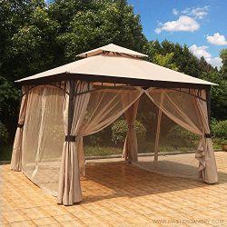 MASTERCANOPY Patio Gazebo 11.5×11.5 Round Post Gazebo Canopy Iron Shelter with Mosquito Netting  ...