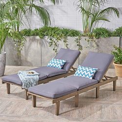 Great Deal Furniture 304426 Alisa Outdoor Acacia Wood Chaise Lounge with Cushions (Set of 2), Da ...