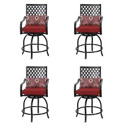 PHI VILLA Coating Old Craft Patio Swivel Height Bar Stools Armrest Chairs Set of 4-24″ Sea ...