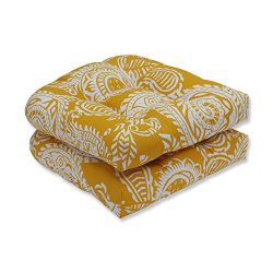 Pillow Perfect Outdoor | Indoor Addie Egg Yolk Wicker Seat Cushion (Set of 2), 2 Piece