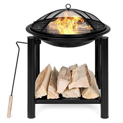 Best Choice Products 21.5in Fire Pit Bowl Table for Patio, Backyard w/Shelf, Spark Guard, Log Gr ...