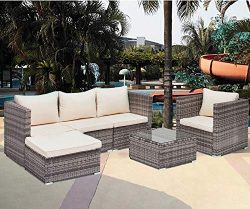 mecor Wicker Patio Furniture Set,6 Piece Outdoor Furniture Sectional Cushioned Sofa Set &Gla ...