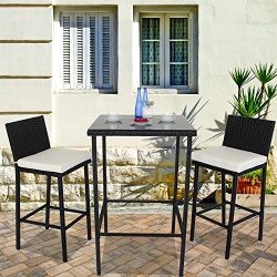 Leaptime Outside Rattan Bar Table and Stools Set Patio Garden Wicker Bar Bistro Set Black PE Rat ...