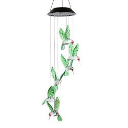 GJK-SION Solar Power Wind Chime Lamp – Waterproof Spiral Spinner Hummingbird Shape LED Col ...