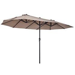 Outsunny 15′ Steel Rectangular Outdoor Double Sided Market Patio Umbrella – Tan