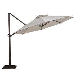 Abba Patio 11 Ft Offset Patio Umbrella with Crank Lift and Tilt and Cross Base, 11′, Beige