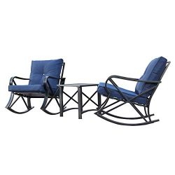 LOKATSE HOME 3-Piece Outdoor Patio Rocking Steel Furniture Bistro Set with 2 Rocker and 1 Metal  ...