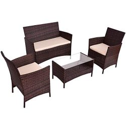 Goplus 4-Piece Rattan Patio Furniture Set Garden Lawn Pool Backyard Outdoor Sofa Wicker Conversa ...