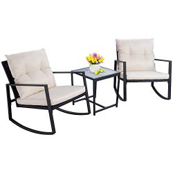 Walsunny 3 Pieces Patio Set Outdoor Wicker Patio Furniture Sets Modern Rocking Bistro Set Rattan ...