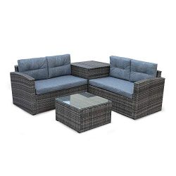 Decor Hut 4 Piece Outdoor Rattan Wicker Sofa Set Conversation Set – Patio Sunroom Lawn Bac ...