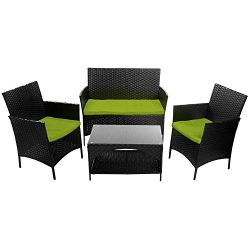 Tenozek 4 PCS Patio Furniture Outdoor Garden Conversation Wicker Sofa Set, Green Cushions