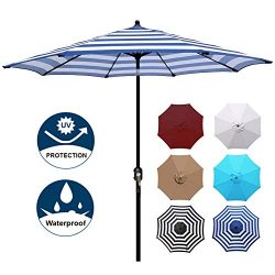 Blissun 9′ Patio Umbrella Aluminum Manual Push Button Tilt and Crank Garden Parasol (Blue  ...