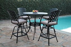 Kawaii Collections Outdoor Patio 5 Piece Cast Aluminum 42″ Bar Table Set with 4 Swivel Bar ...