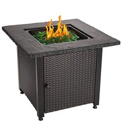 Blue Rhino Outdoor Propane Gas Fire Pit with Rock Top and Green Fire Glass – Add Warmth an ...