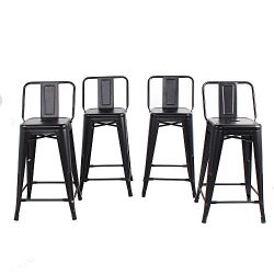 Buschman Set of 4 Matte Black 24 Inch Counter Height Metal Bar Stools with Medium Back, Indoor/O ...