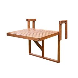 INTERBUILD Stockholm Balcony Folding Deck Table, Adjustable, FSC Acacia Wood, Golden Teak Color, ...