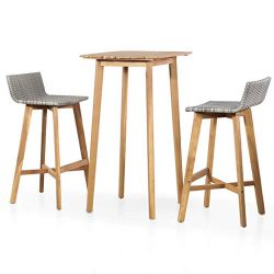 Festnight 3 Piece Bar Table Set Counter Height Dining Table with 2 Stool Acacia Wood Pub Set for ...