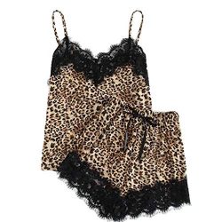 Girls Pajama Set Fashion Cute Lace Leopard Print Underwear and Shorts (Gold, S)