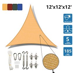 SunnyJoy Triangle 12’x12’x12′ Sun Shade Sail with Stainless Steel Hardware Kit ...