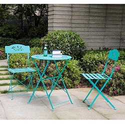 Orange-Casual 3-Piece Patio Bistro Set Steel Folding Dining Table and Chairs Garden Backyard Out ...