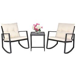 SUNCROWN Outdoor Patio Furniture 3-Piece Bistro Set Black Wicker Rocking Chair – Two Chair ...