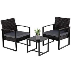 Yaheetech 3 Pieces Patio Furniture Sets Indoor Outdoor Wicker Modern Bistro Set Rattan Chair Con ...