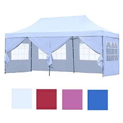 Leisurelife Outdoor Pop Up 10’x20′ Wedding Tent with 6 Sidewalls – White Foldi ...