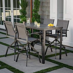 Hanover Naples 5-Piece High-Dining Set with 4 Swivel Chairs and a Glass-Top Bar Table, Gray, NAP ...