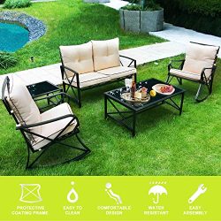 ENSTVER 5-Piece Patio Furniture Conversation Set with Cushioned Loveseat,2 Rocker Chairs,Coffee  ...