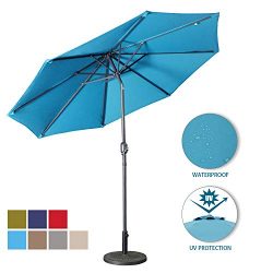 Aok Garden 9 Feet Outdoor Market Patio Umbrella with Push Button Tilt and Crank Lift Ventilation ...