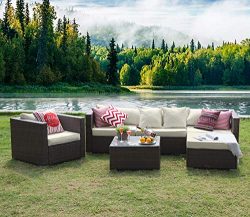 Tribesigns 6 Pieces Outdoor Patio Furniture Set, Rattan Wicker Sectional Sofa Patio Conversation ...