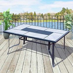 Top Space Outdoor Dining Table Square Bistro Table Patio Furniture with Umbrella Hole for Garden ...