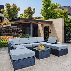 Mcombo Patio Furniture Sectional Wicker Sofa Set All-Weather Outdoor Black Rattan Conversation C ...