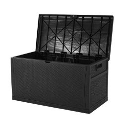 Superday Patio Deck Box Outdoor Storage Decorative Wicker Pattern Garden Furniture Rattan Contai ...