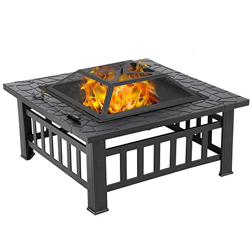 Yaheetech 32in Outdoor Fire Pit Metal Square Firepit Wood Burning ...