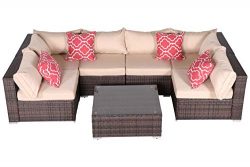 Do4U 7 Pieces Outdoor Patio PE Rattan Wicker Sofa Sectional Furniture Set Conversation Set- Turq ...