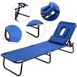 Dawndior Chaise Folding Chair Adjustable Beach Patio Lounge Recliner, Blue