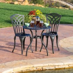 Christopher Knight Home 239082 Franzburg 3pcs Outdoor Cast Aluminum Bistro Set, Black