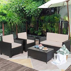 Flamaker 4 Pieces Outdoor Patio Furniture Sets Outdoor Conversation Set Poolside Lawn Chairs wit ...