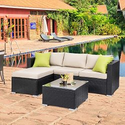 Walsunny Outdoor Rattan Sectional Sofa- Patio Wicker Furniture Set (Khaki)