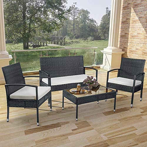 Merax 4 PC Rattan Patio Furniture Set Wicker Conversation Set Garden ...