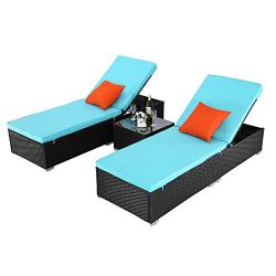 Do4U 3 Pieces Outdoor Patio Chaise Lounge Sets Adjustable Backrest Rattan Wicker Furniture Pool  ...