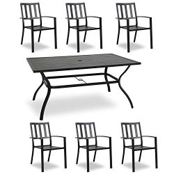 Ulaxfurniture Outdoor Patio Rectangular Slatted Dining Set