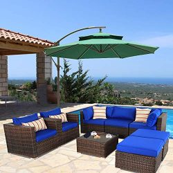 Patio Sofa Sectional Outdoor Couch Set 8-Piece Garden Seating Brown Rattan Royal Blue Cushion Po ...