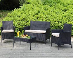 Outdoor Patio Furniture Sets 4 Pieces Patio Set Rattan Chair Wicker Sofa Conversation Set Patio  ...