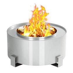 Esright 28.5″ Patio Fire Pit 304 Stainless Steel Outdoor Smokeless Wood Burning for Backya ...