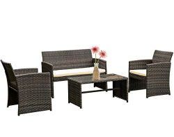 FDW 4 Pieces Outdoor Patio Furniture Sets Rattan Chair Patio Set Wicker Conversation Set Poolsid ...