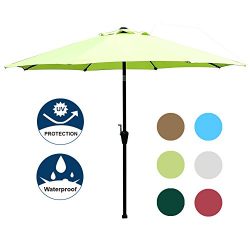 Blissun 9′ Outdoor Market Patio Umbrella with Auto Tilt and Crank, 8 Ribs (Light Green)